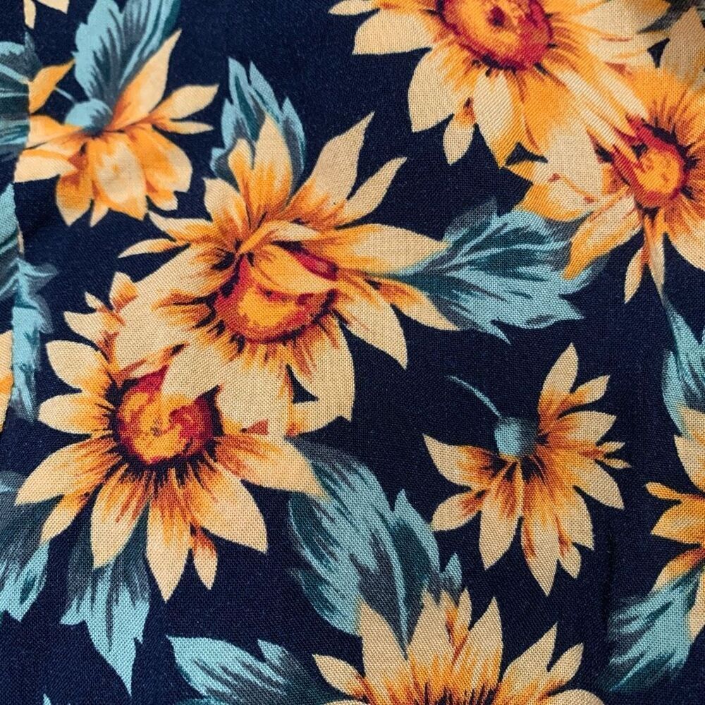Vintage 90s Maxi Dress Sunflower Dark Floral Printed Black Sleeveless Cross-Back - Picture 11 of 12